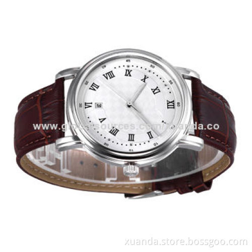 2014 top quality man genuine leather straps watch with water resist